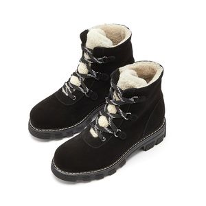 LA CANADIENNE ANNI BLACK SUEDE SHEARLING WINTER BOOT SNOW SKI TRIP